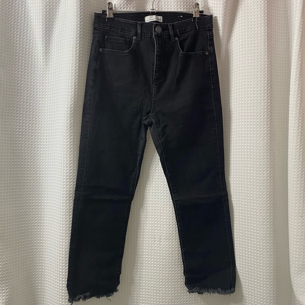 LOFT Petite High Waist Straight Crop in Washed Black